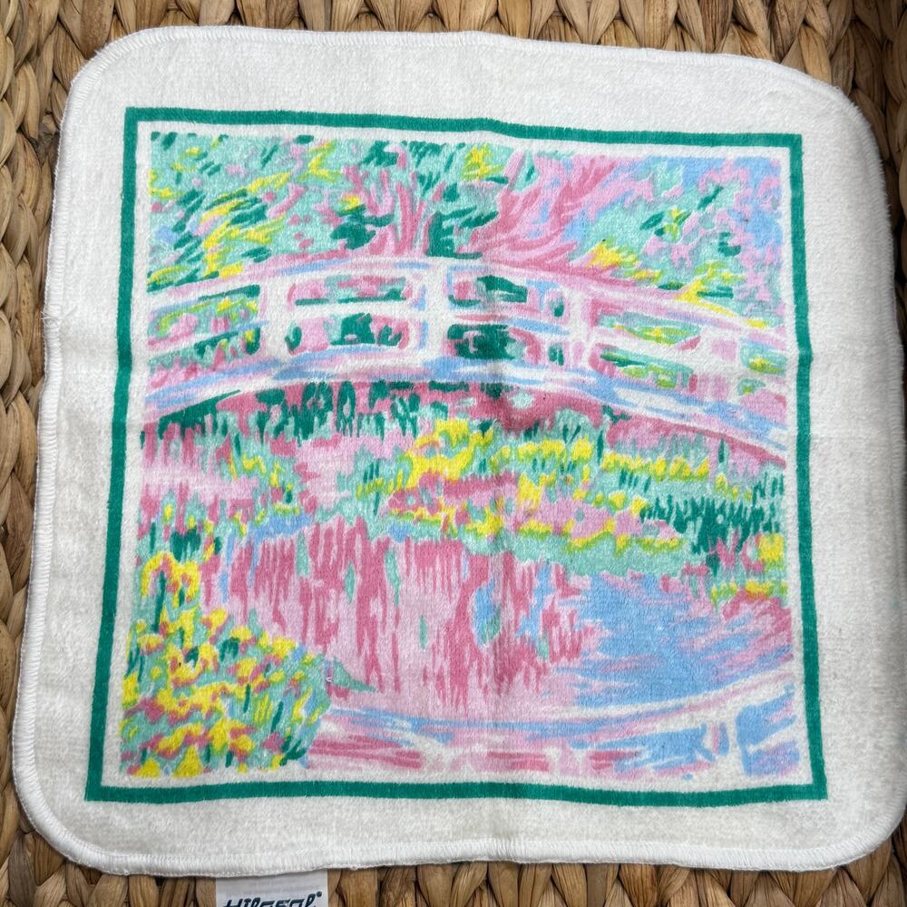 Vintage Hilasal Monet Water Lilies Japanese Bridge Cotton 2 Wash Cloths NWT